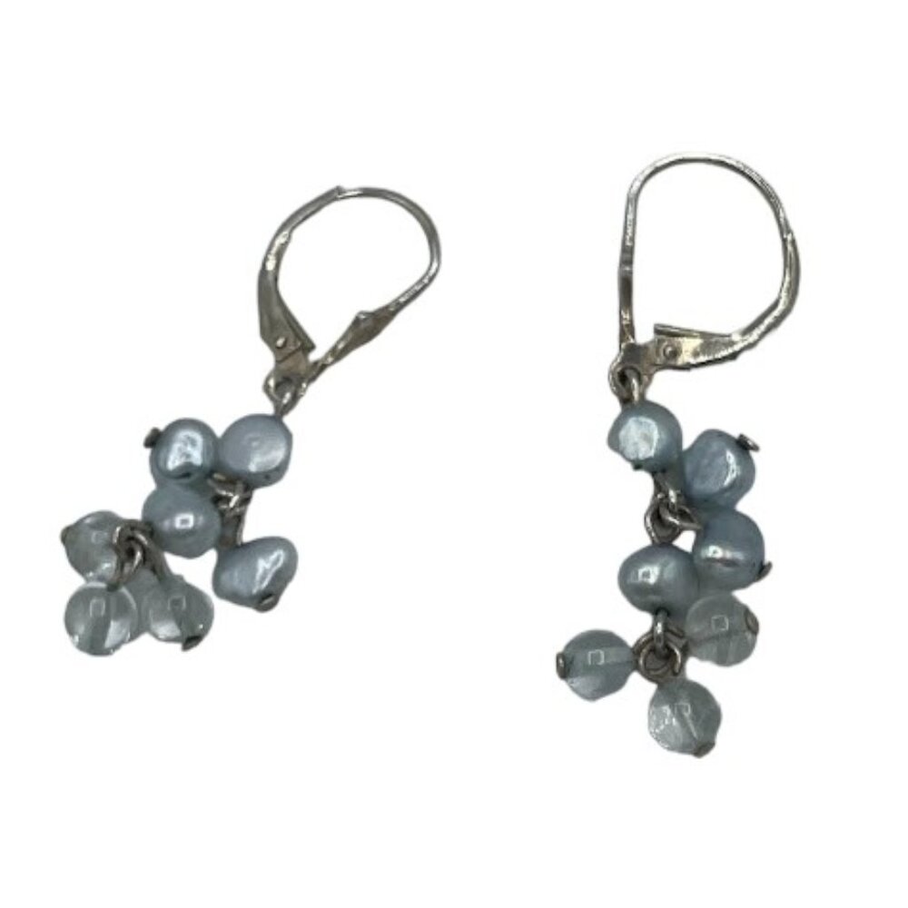 Fresh Water Pearl and Crystal Sterling Silver dangle drop Earrings Retro Preppy